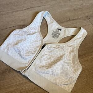 Avia Zip Front Sports Bra XXL Leopard Print Light Grey Racerback Style AV18191